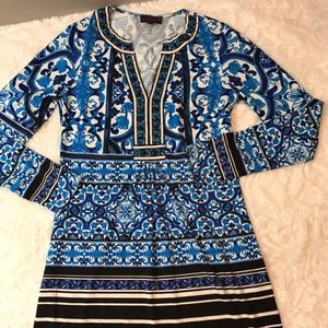 Hale Bob Women's Blue V-Neck Beaded Dress S (NWOT)
